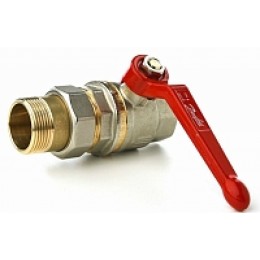 DANFOSS (RIDAN) Латунный шаровой кран Danfoss с накидной гайкой и ниппелем ("американка") с рукояткой типа "ручка" Ду 32 мм, PN 40 бар - 065B8206