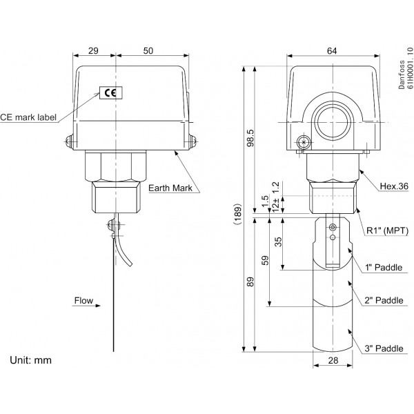 DANFOSS (RIDAN) FQS U30G Реле протока - 061H4000 (ДАНФОСС)