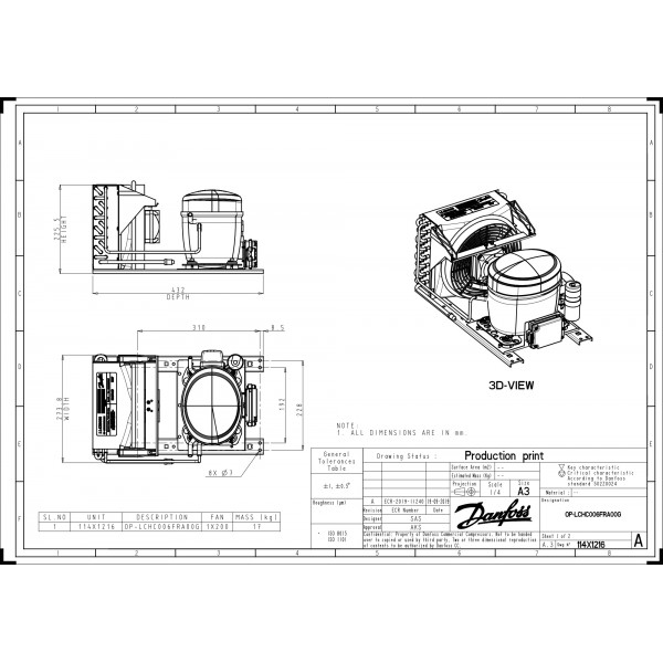 DANFOSS (RIDAN) OP-LCHC006FRA00G Агрегат компр.-конд. - 114X1216 (ДАНФОСС)