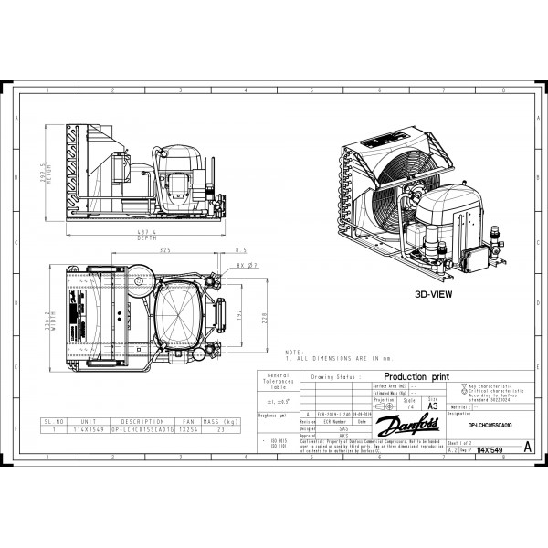DANFOSS (RIDAN) OP-LCHC015SCA01G Агрегат компр.-конд. - 114X1549 (ДАНФОСС)