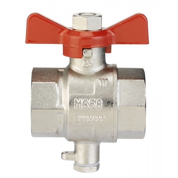 DANFOSS (RIDAN) Латунный шаровой кран Dn25, G1B, с резьбовым штуцером M10x1 для монтажа термодатчика - 187F0591 (ДАНФОСС)
